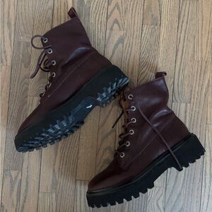 Madewell Burgundy Combat Boots with Chunky Soles
